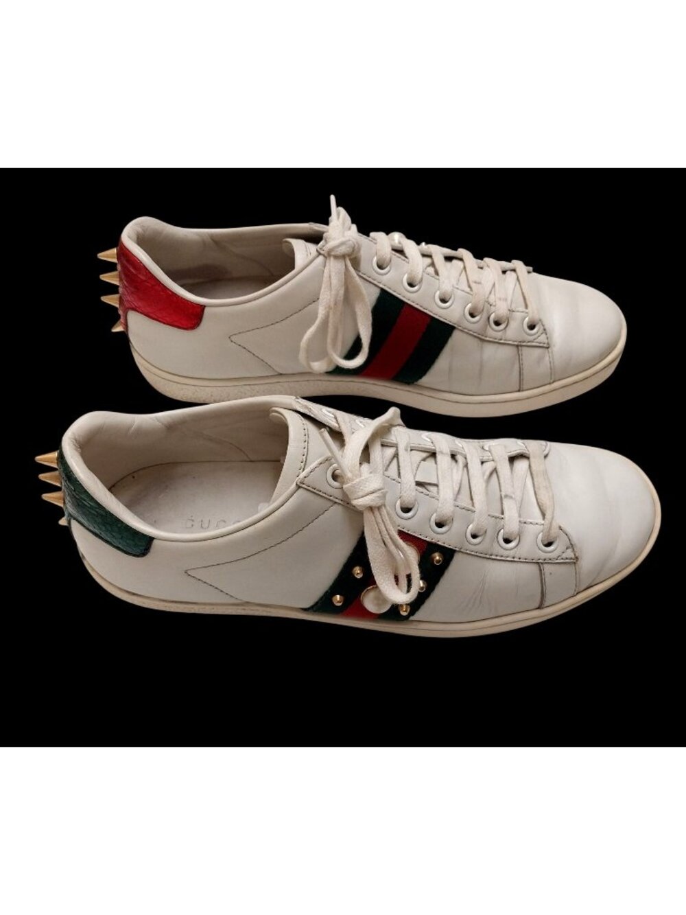 GUCCI Ace Pearls and Spikes women's white leather sneakers EU 38 US 8